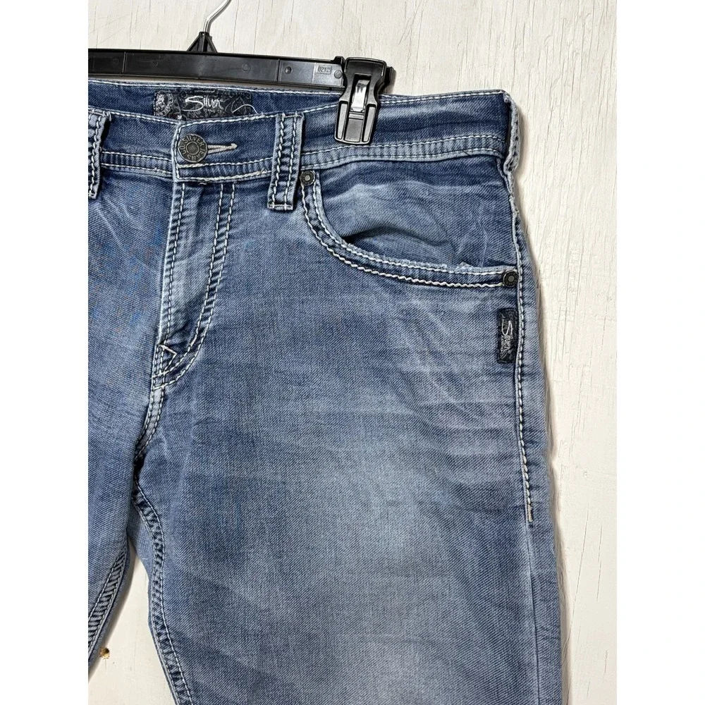Mens SILVER ZAC Jeans Blue Cotton Blend Stretch Denim Pants Size 36x34